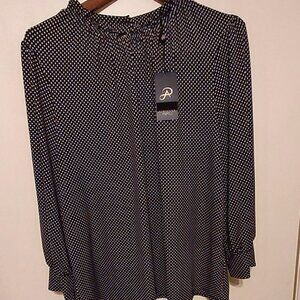 New Adrianna Papell Womans Black & White Poka-Dot Tunic Blouse  Sz XL  Slimming
